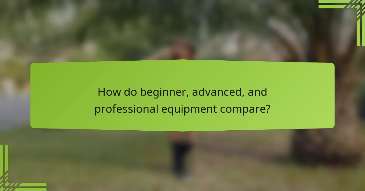 How do beginner, advanced, and professional equipment compare?